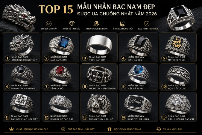 15 kiểu nhẫn bạc nam đẹp 2026: Gợi ý theo phong cách