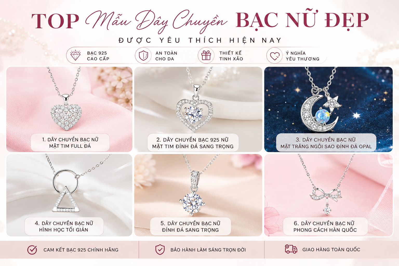 Top Mẫu Dây Chuyền Bạc Nữ Đẹp Được Yêu Thích Hiện Nay