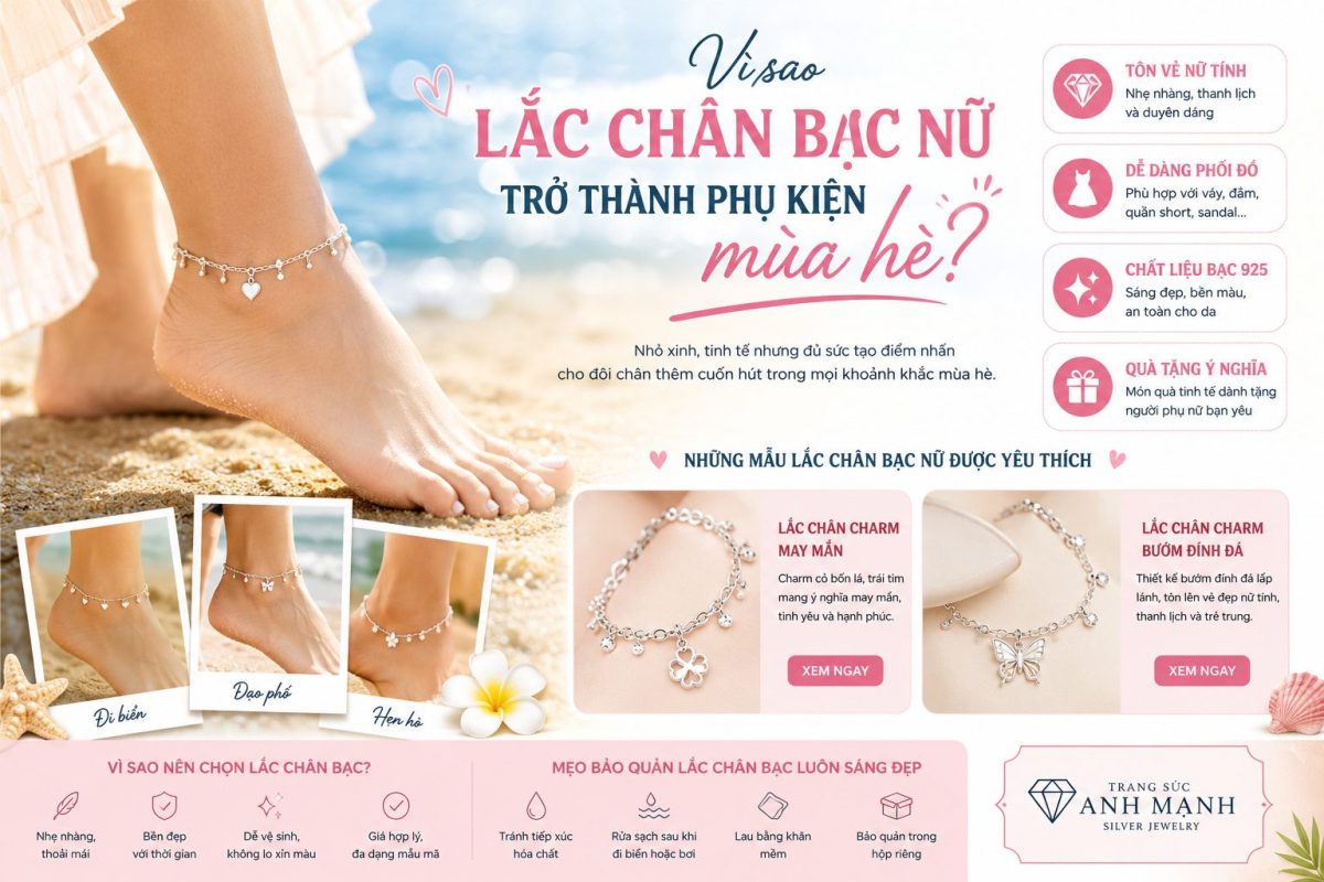 Ảnh minh họa lắc chân bạc nữ phối trang phục mùa hè