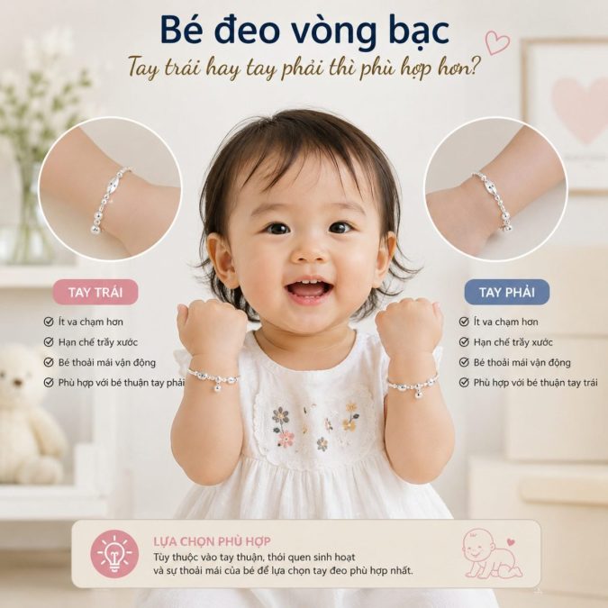 Bé đeo vòng bạc tay trái hay tay phải