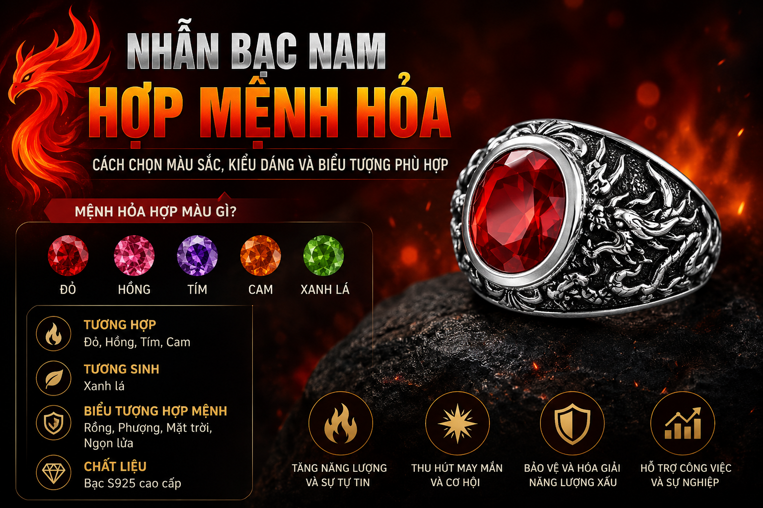Nhẫn bạc nam hợp mệnh Hỏa