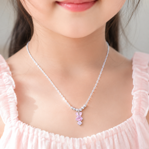 dây chuyền bạc trẻ em hình thỏ hồng lấp lánh