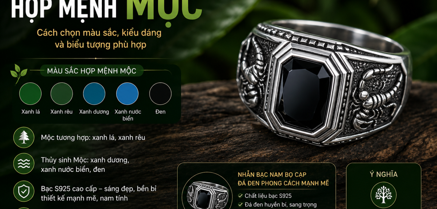 nhẫn bạc nam hợp mệnh Mộc