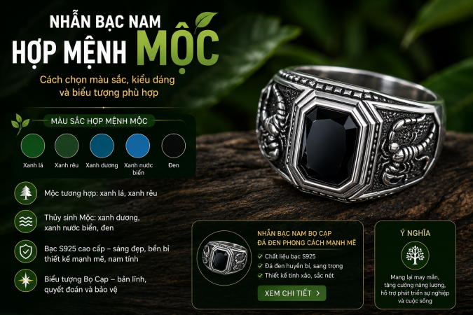 Nhẫn bạc nam hợp mệnh Mộc