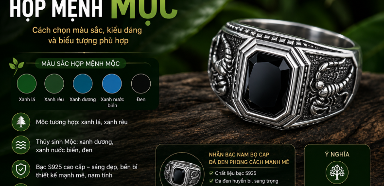 nhẫn bạc nam hợp mệnh Mộc