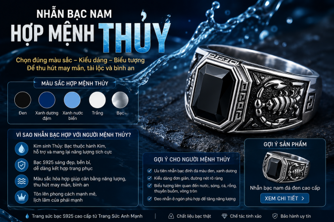Nhẫn bạc nam hợp mệnh Thủy