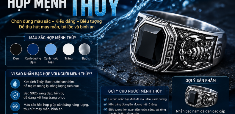 nhẫn bạc nam hợp mệnh Thủy