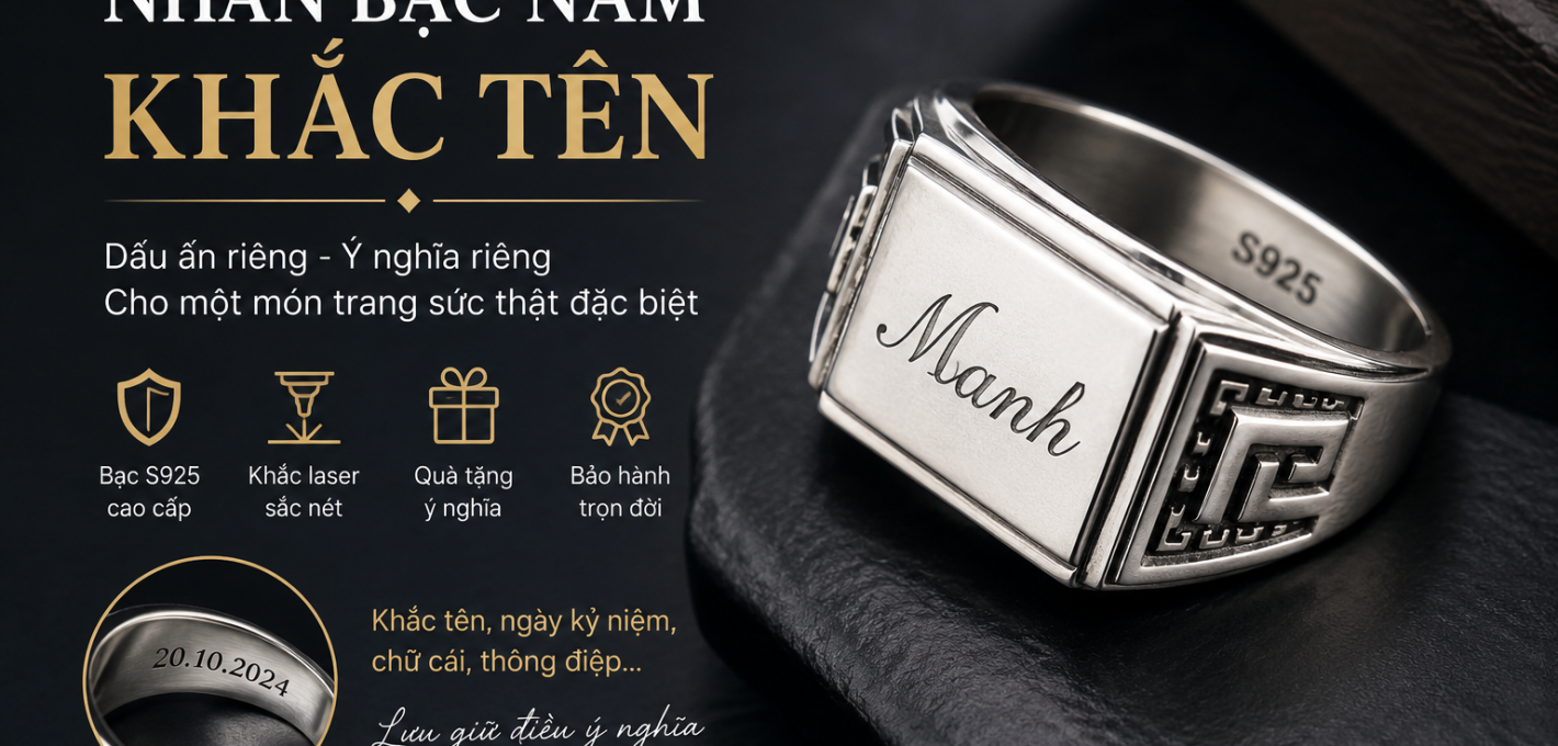 nhẫn bạc nam khắc tên