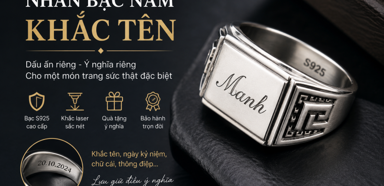 nhẫn bạc nam khắc tên