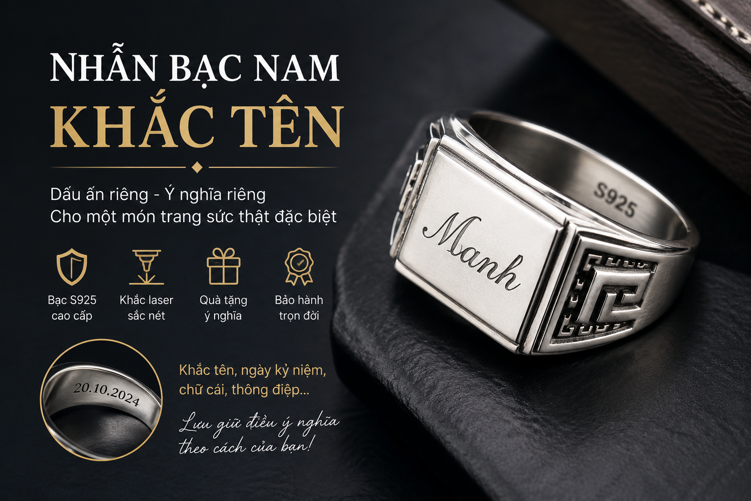 Nhẫn bạc nam khắc tên – Món trang sức mang dấu ấn cá nhân và ý nghĩa riêng