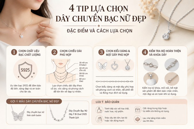 4 Tip Lựa Chọn Dây Chuyền Bạc Nữ Đẹp