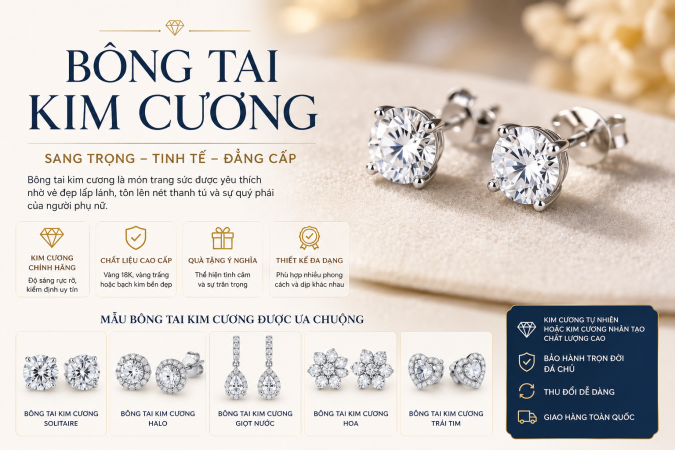 Bông Tai Kim Cương Đẹp, Sang Trọng – Cách Chọn Phù Hợp Và Báo Giá Mới Nhất