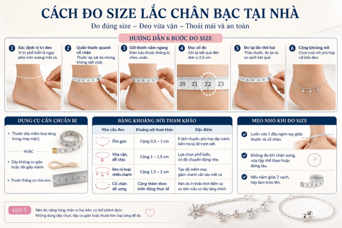 Cách đo size lắc chân bạc tại nhà