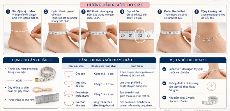 Cách đo size lắc chân bạc tại nhà
