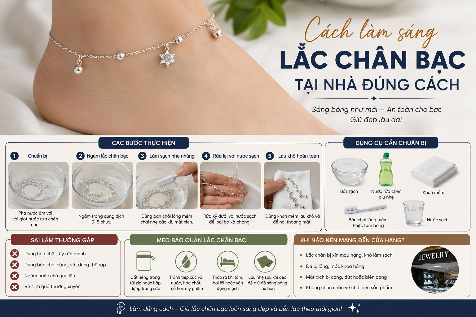 Cách làm sáng Lắc chân bạc tại nhà đúng cách