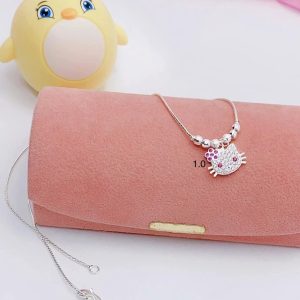 Dây Chuyền Bạc Hello Kitty Đính Đá Cho Bé Gái