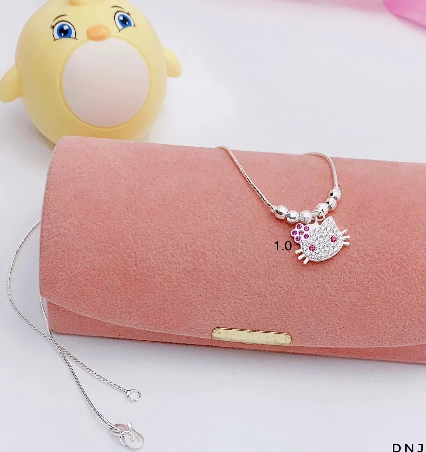 Dây Chuyền Bạc Hello Kitty Đính Đá Cho Bé Gái