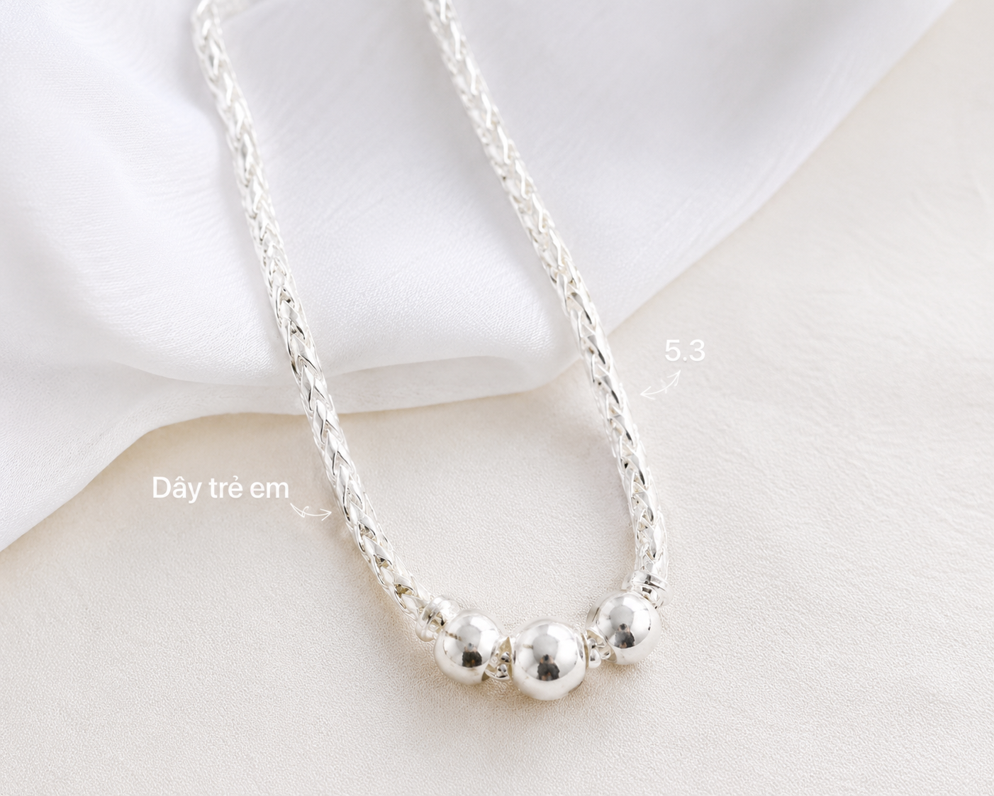 Dây Chuyền Bạc Mặt Bi Tròn Cho Bé