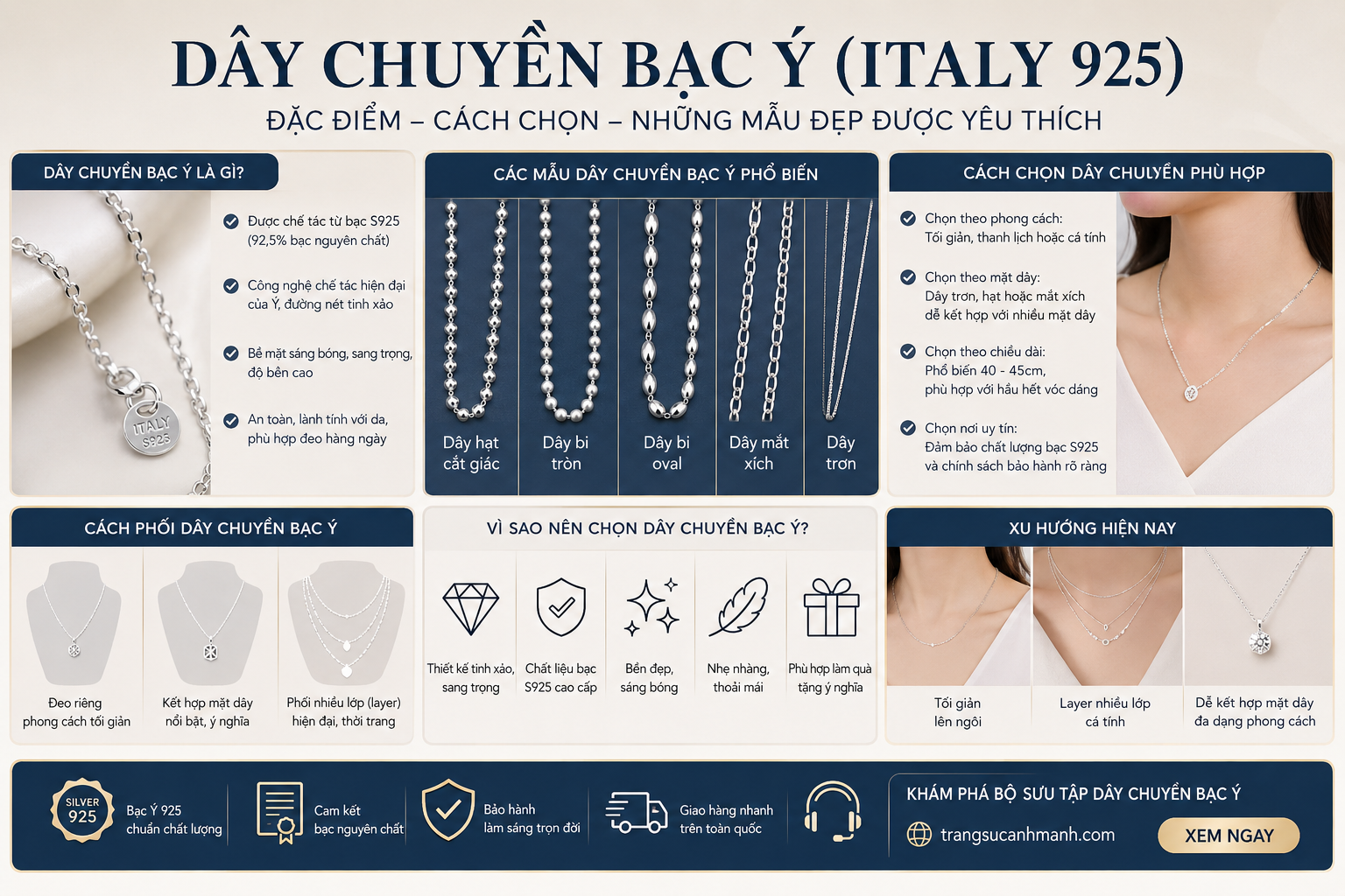 Dây Chuyền Bạc Ý: Đặc Điểm, Cách Chọn Và Những Mẫu Đẹp Được Yêu Thích