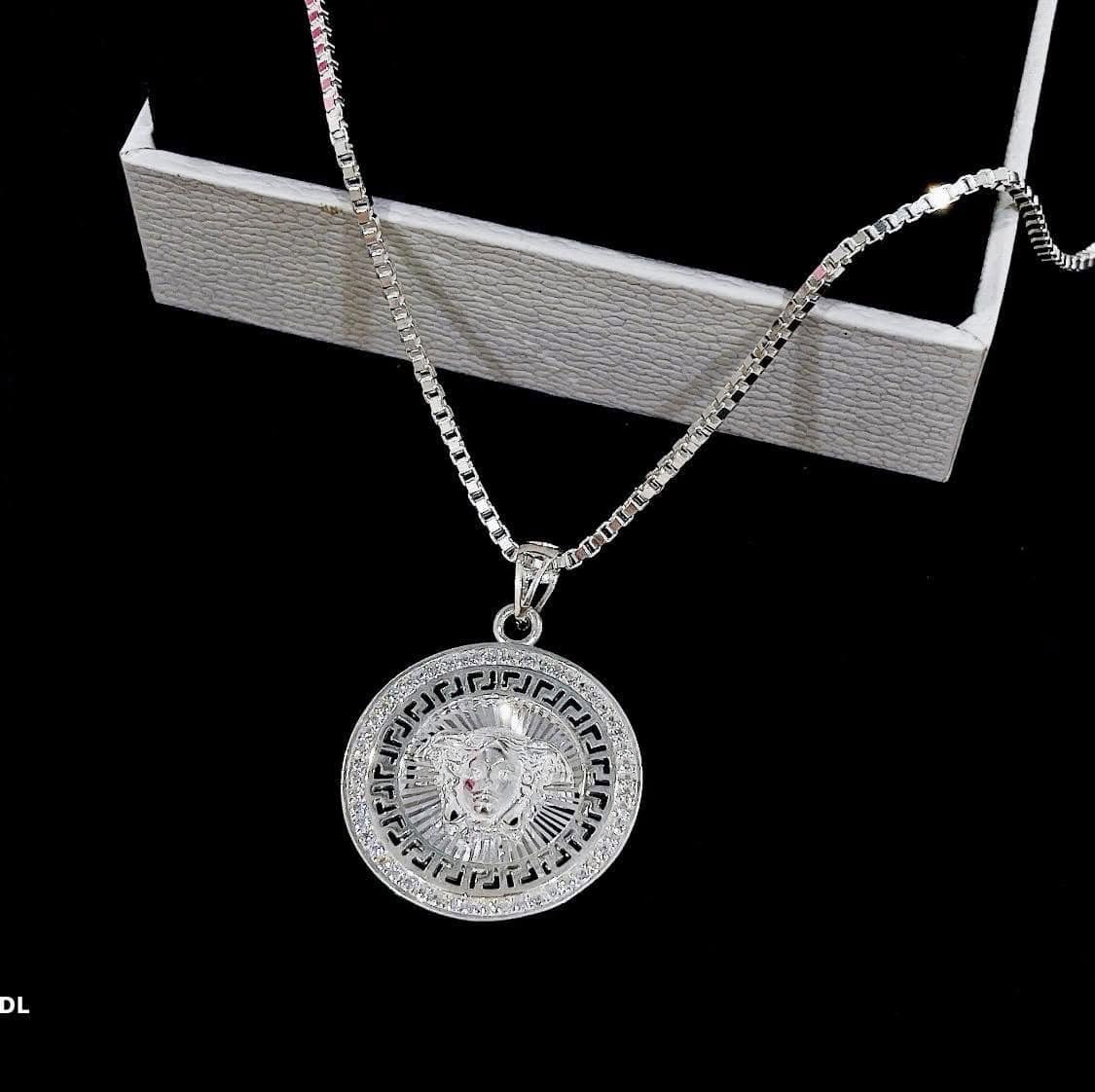 Dây chuyền bạc nam mặt Versace đá tròn