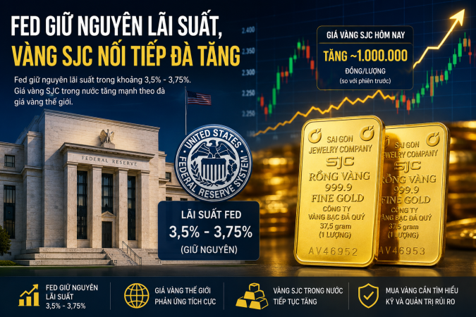 Fed giữ nguyên lãi suất, vàng SJC nối tiếp đà tăng