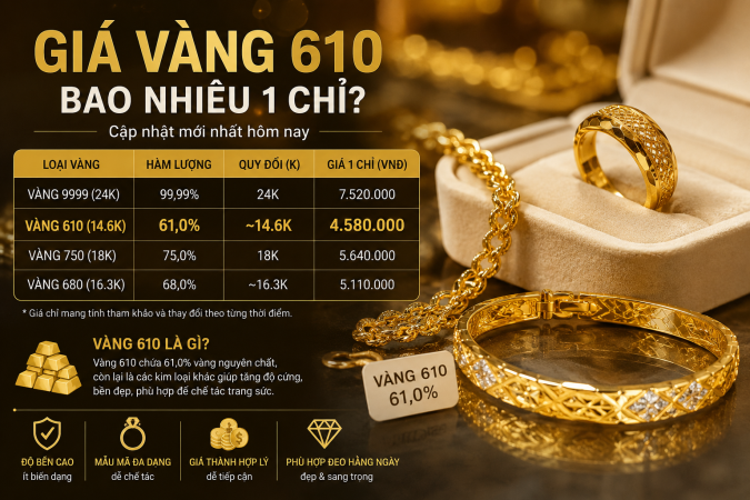 Giá vàng 610 bao nhiêu 1 chỉ hôm nay?