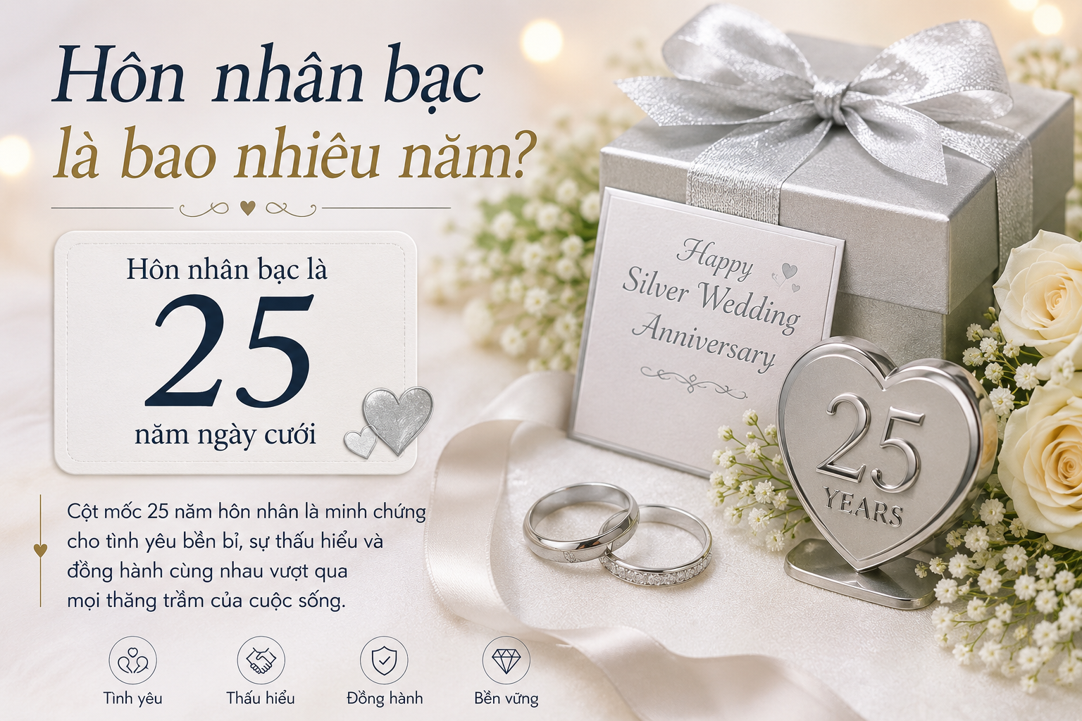 Hôn nhân bạc là bao nhiêu năm? Ý nghĩa của cột mốc 25 năm hôn nhâ