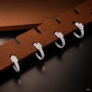 Khuyên tai bạc nữ dạng tròn viền đá