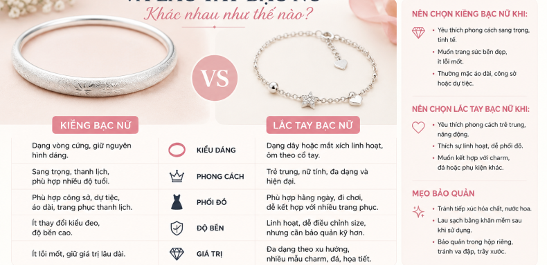 Kiềng bạc nữ và lắc tay bạc nữ khác nhau như thế nào