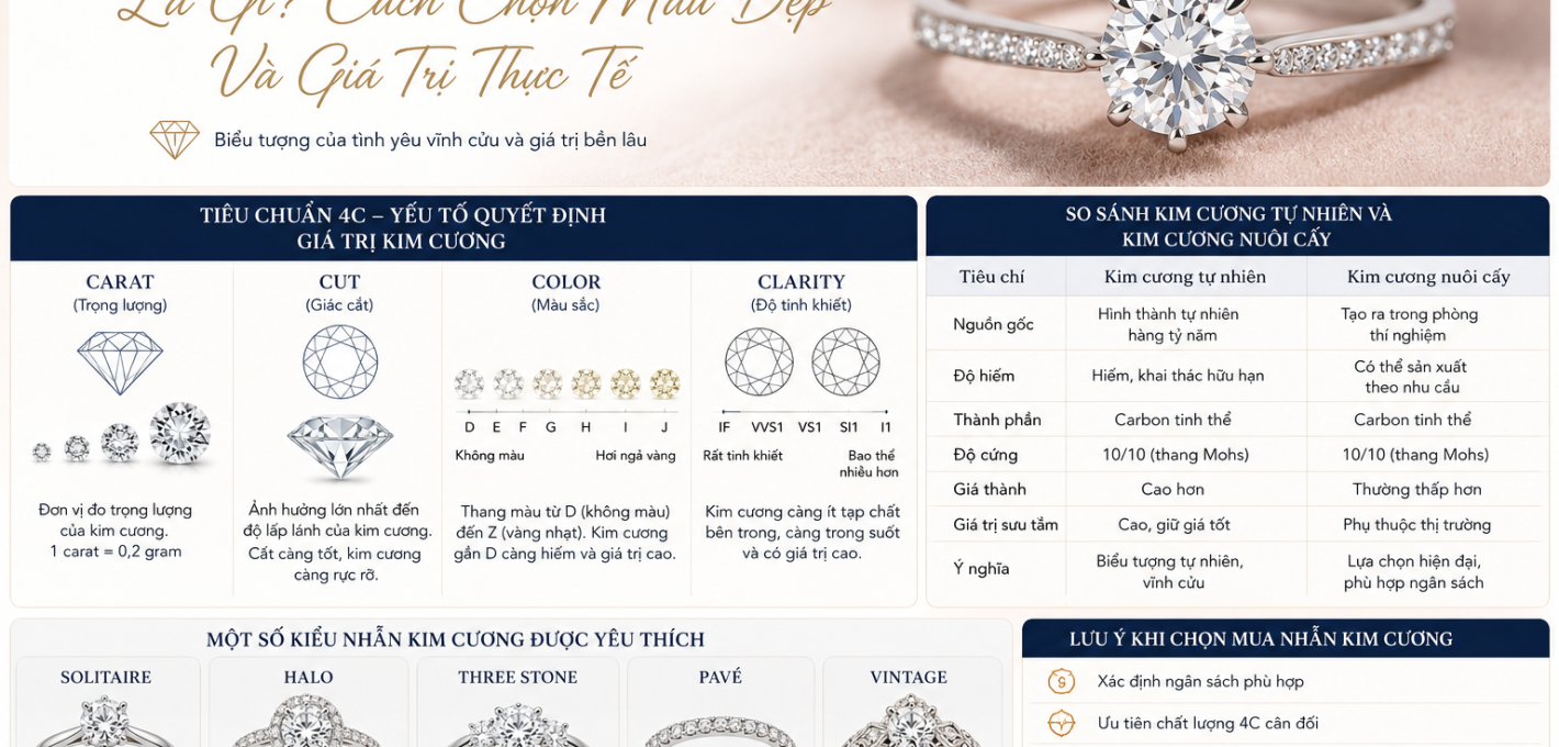Kim cương nhẫn cầu hôn hoặc quà tặng cao cấp
