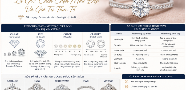 Kim cương nhẫn cầu hôn hoặc quà tặng cao cấp