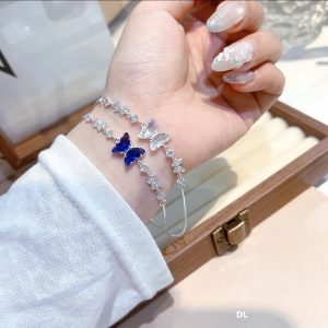Lắc Bạc Nữ Dây Rút Hình Bướm Xanh Đính Đá S