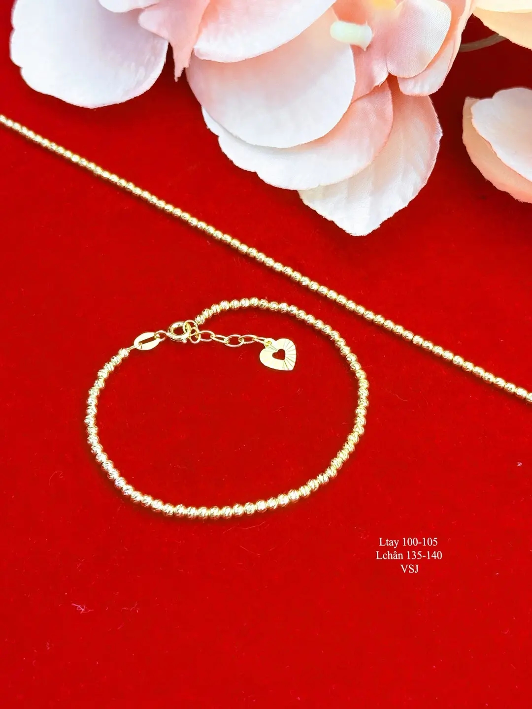 Lắc Tay Vàng K Bi Tròn Charm Trái Tim