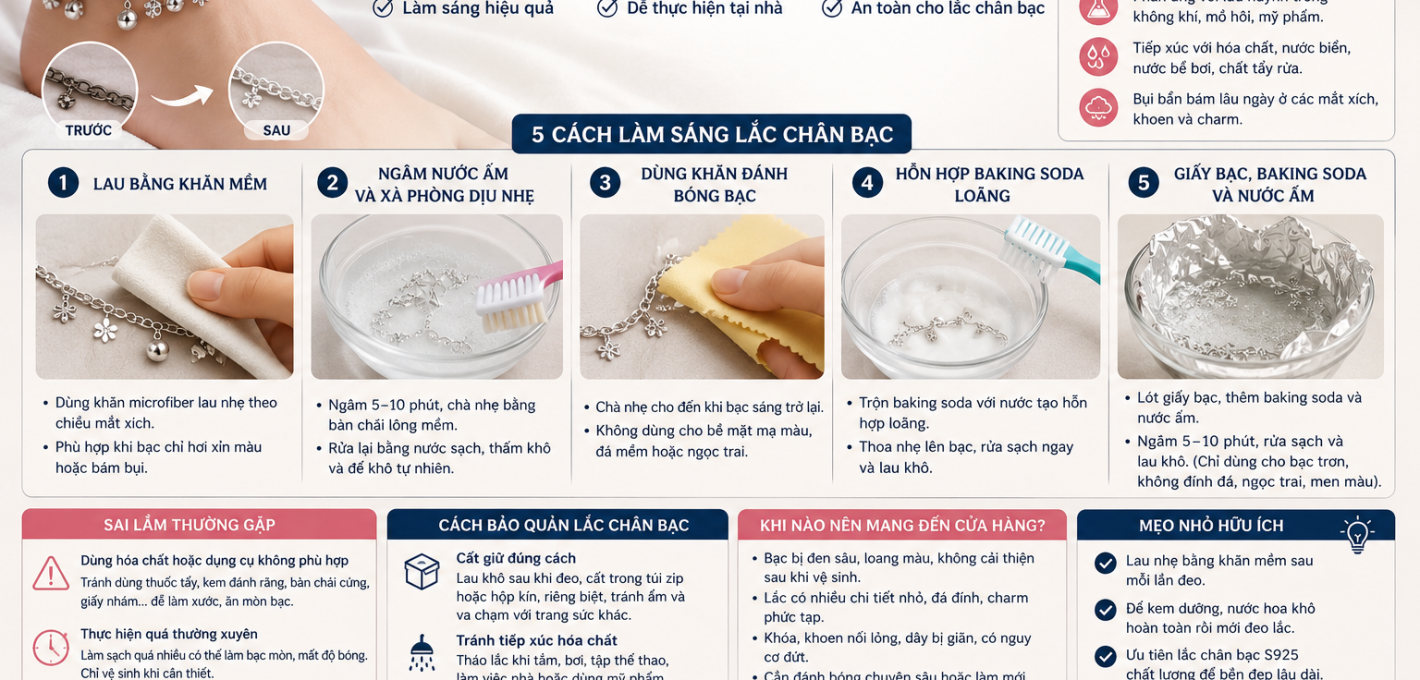 Lắc chân bạc bị đen phải làm sao cách xử lý đơn giản