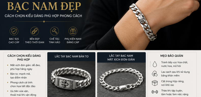 Lắc tay bạc nam đẹp Cách chọn kiểu dáng phù hợp phong cách