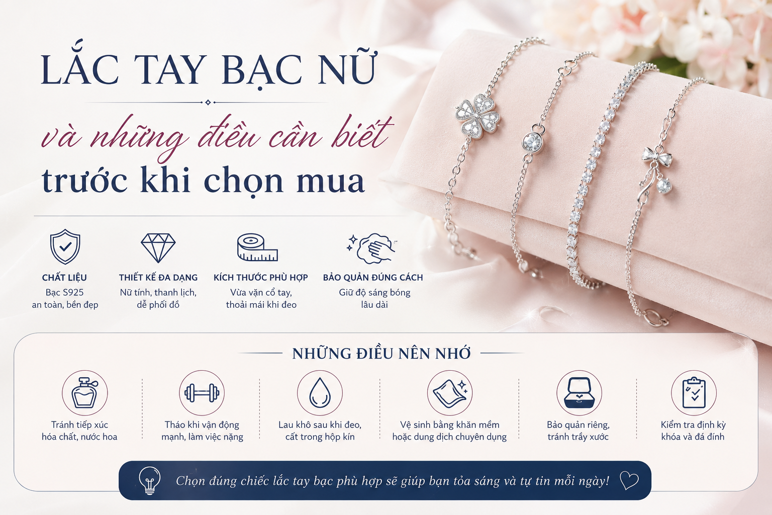 Lắc tay bạc nữ và những điều cần biết trước khi chọn mua