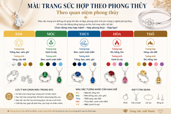Màu trang sức hợp theo phong thủy theo quan niệm phong thủy