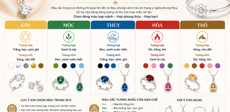 Màu trang sức hợp theo phong thủy theo quan niệm phong thủy