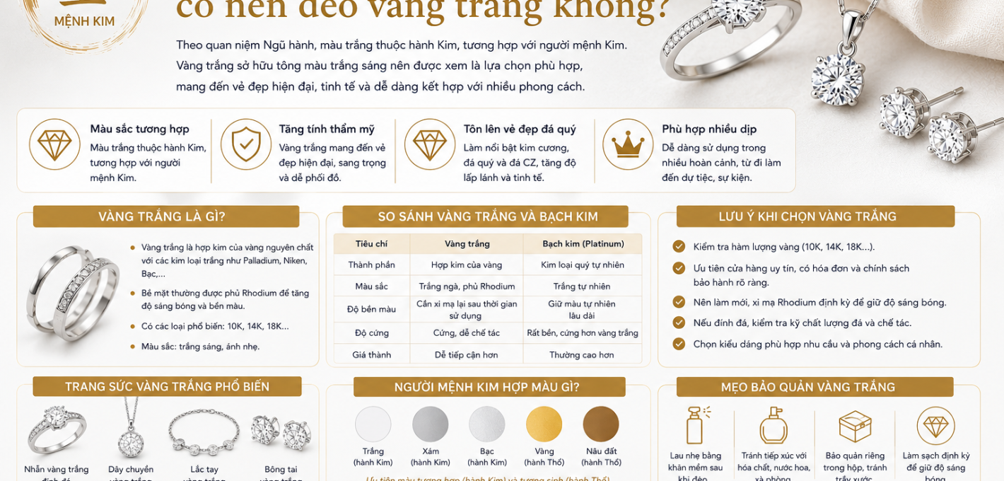 Người mệnh Kim có nên đeo vàng trắng không