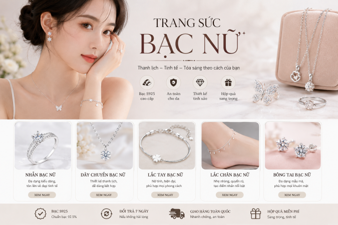Bộ trang sức bạc nữ gồm những gì? Cách phối nhẫn, dây chuyền, lắc và bông tai
