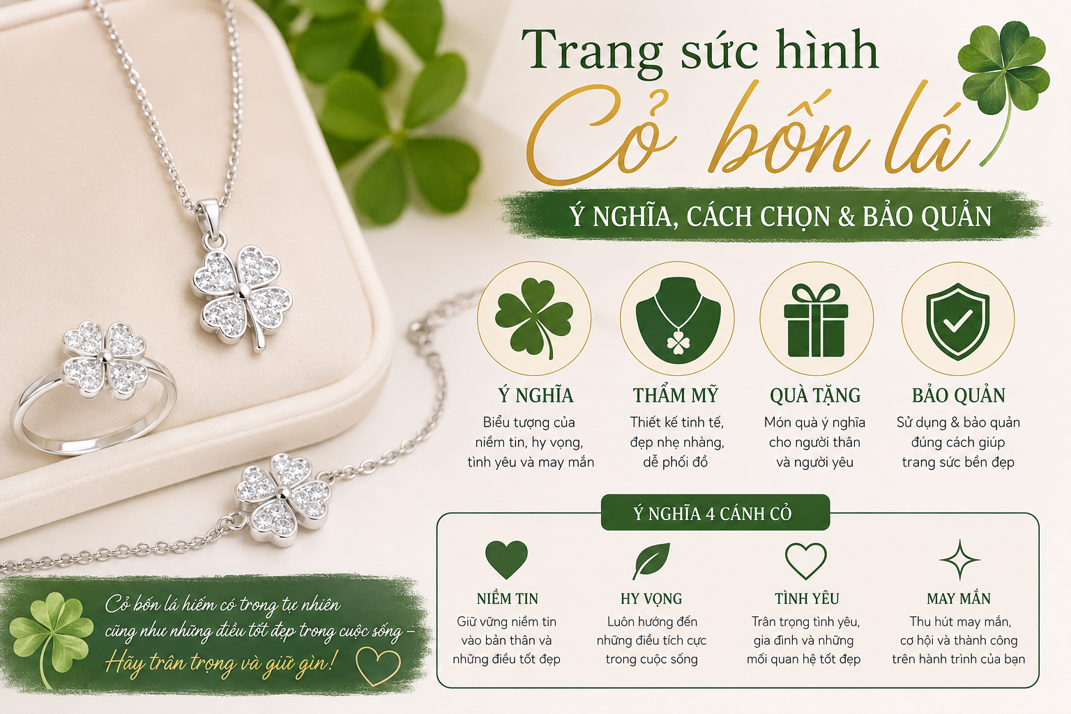 Trang sức hình cỏ bốn lá có ý nghĩa gì?