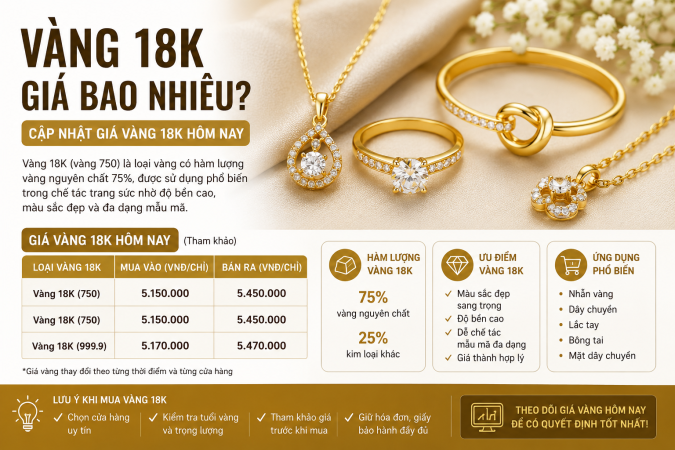 Vàng 18K giá bao nhiêu hôm nay?