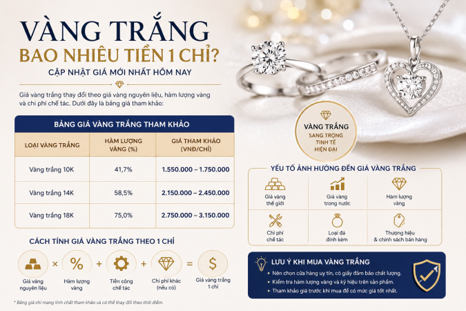 Vàng Trắng Bao Nhiêu Tiền 1 Chỉ Hôm Nay? Cập Nhật Giá Mới Nhất