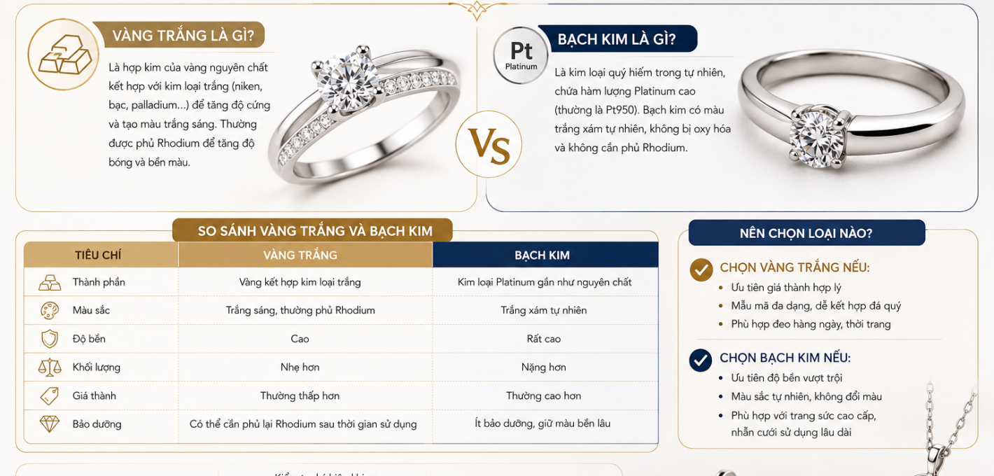 Vàng trắng có giống bạch kim không