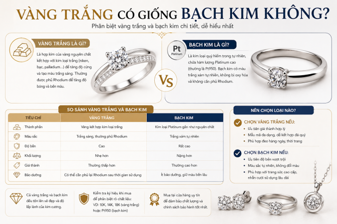 Vàng trắng có giống bạch kim không?