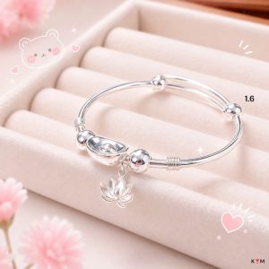 Vòng Bạc Trẻ Em Charm Hoa Sen