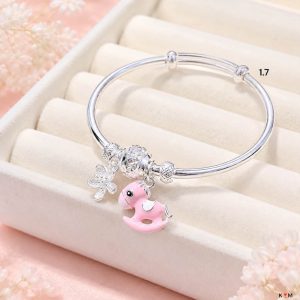 Vòng Bạc Trẻ Em Charm Ngựa Bập Bênh Hồng Dễ Thương