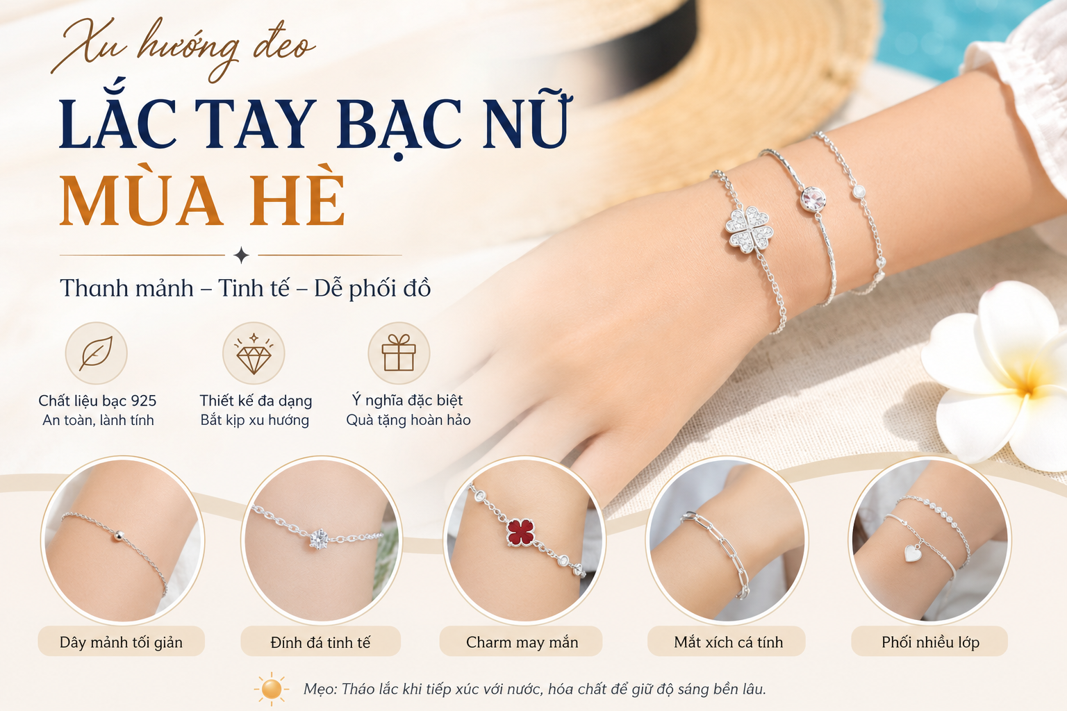 Xu hướng đeo lắc tay bạc nữ mùa hè
