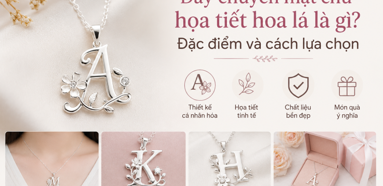 dây chuyền mặt chữ họa tiết hoa lá