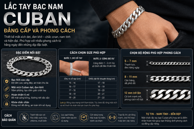 Lắc Tay Bạc Nam Cuban – Phong Cách Mạnh Mẽ Cho Nam